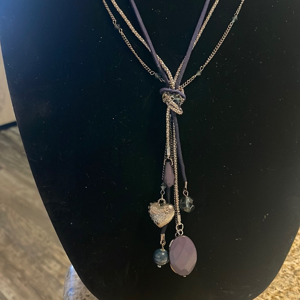 Long different material strand necklace